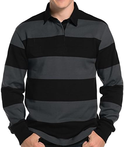 Mens Long Sleeve Rugby Polo Shirt, Large Black/Graphite Grey