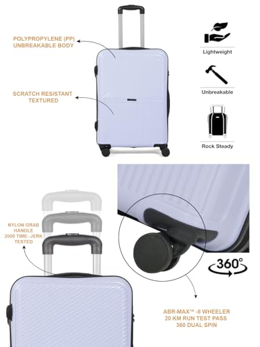 Image of Teakwood Set of 2 8 Wheels Trolley Bag, Hard Cabin with Zipper Closure, Adjustable Push Button & Cross Side Strap, Number Lock System 360 Degree (Set of 2, Lavender)