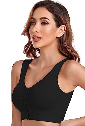 GXXGE Women's Front Closure Built Up Tank Style Comfort Workout Sports Bra Low-Impact Activity Sleep Bras Value Pack3