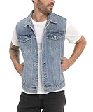 CoXuantion Homme Gilet en Denim Veste Décontractée Vintage Denim Gilets de Coton Revers Classique Rétro Jean Gilet Sans Manches Manteau de Moto XXL,Bleu