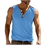 Tank Tops Men Sleeveless Button Muscle Henley Shirt Casual Slim Fit Lightweight Workout Top Outdoor Athletic Tees Sky Blue