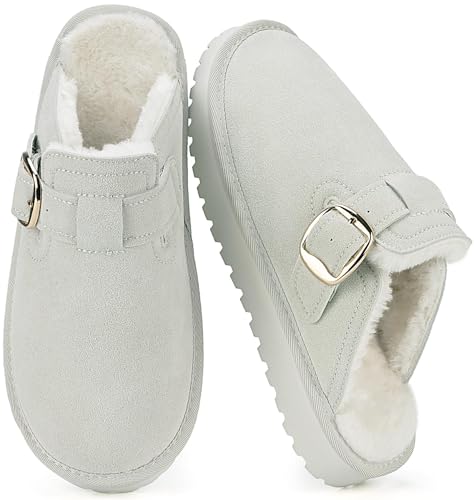 Mishansha Zuecos y Mules para Mujer Invierno Cálido Pantuflas, Beige 38