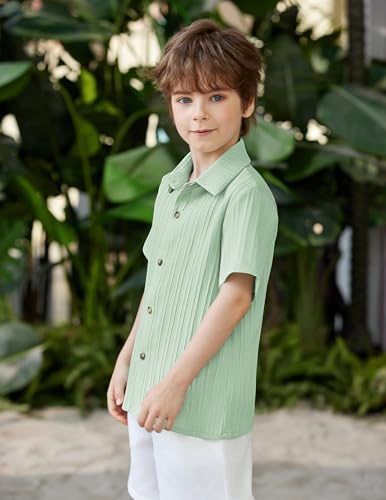 Image of Arshiner Boys Casual Short Sleeve Button Down Shirt Fashion Textured Summer Beach Shirt 3-13 Years Old