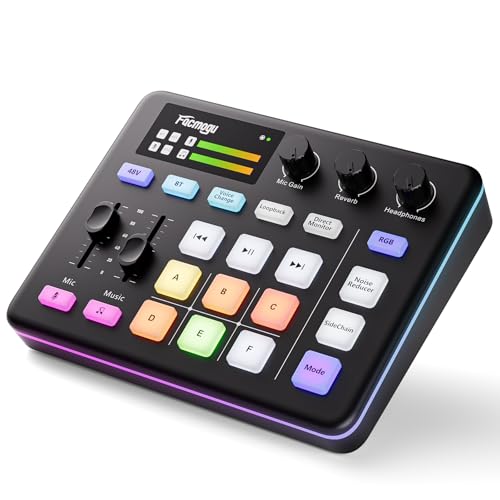 Facmogu G9 Gaming Audio Mixer, interfaccia audio con microfono XLR da 3,5 mm/RGB, Bluetooth, 48 V Phantom Power, Voice Changer, Live Sound Card Board per Live Streaming, Podcast, Gaming – non per USB Facmogu G9 Gaming Audio Mixer, interfaccia audio con microfono XLR da 3,5 mm/RGB, Bluetooth, 48 V Phantom Power, Voice Changer, Live Sound Card Board per Live Streaming, Podcast, Gaming – non per USB