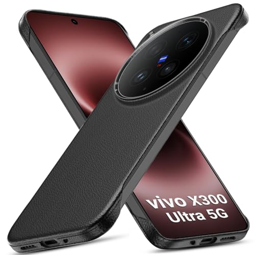 Image of TheGiftKart Hybrid Ultimate Slim Back Case Cover for Vivo X300 Ultra 5G | Lightweight Profile | Hard Back Case Cover for Vivo X300 Ultra 5G (PC & TPU, Metal Camera Ring, Leather Texture Finish, Black)