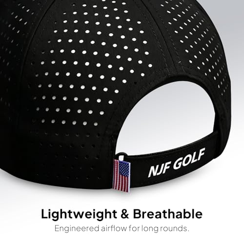 Image of NJF Golf Hat Men - Breathable Mens Golf Hats, Adjustable Rope Hook and Loop Style Cap, Convenient Cap with Tee Holder