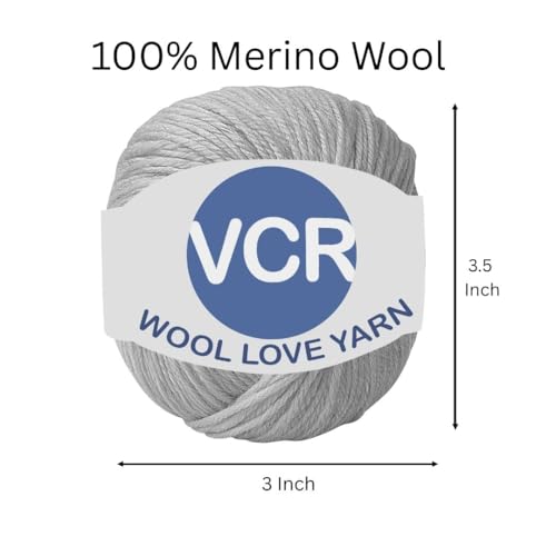 Image of VCR Light Grey Yarn, 25 Grams Hank, 85 Meters Length, 100% Merino Wool, Pack of 1, Shrink-Resistant Soft, Warm and Premium Wool Yarn for Knitting, Crochet and Craft Projects