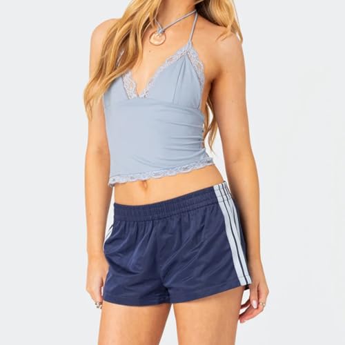 FOMOYUU Women Striped Athletic Shorts Elastic Waist Wide Leg Sweat Shorts Loose Lounge Running Short Pants Workout Joggers4