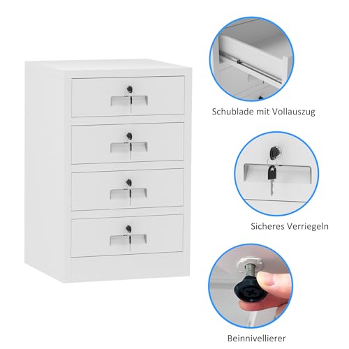 JINGUR Aufbewahrungsschrank aus Metall mit abschließbaren Schubladen für Zuhause, Büro, Schlafzimmer, Wohnzimmer, Organisation (weiß)