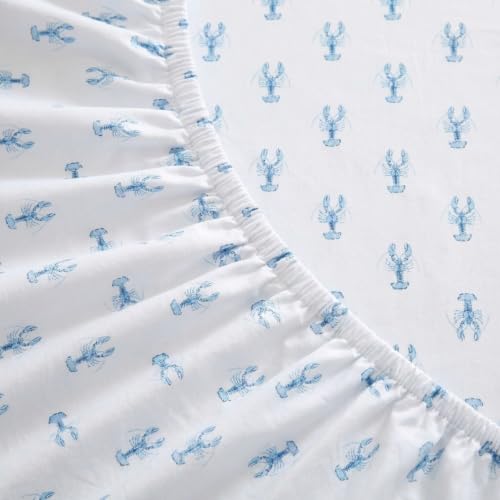 Image of Nautica - Sheet Set, Breathable & Cooling Microfiber Bedding with Matching Pillowcase, Deep Pocket, Fully Elasticized (Nantucket Lobster Ocean Breeze Blue, Twin XL)