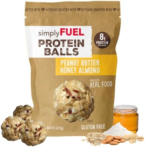simplyFUEL Whole-Food Protein Balls (Peanut Butter Honey Almond) - 8 g High-Protein, Gluten-Free, Healthy Snack for Adults & Kids - 9.6 oz