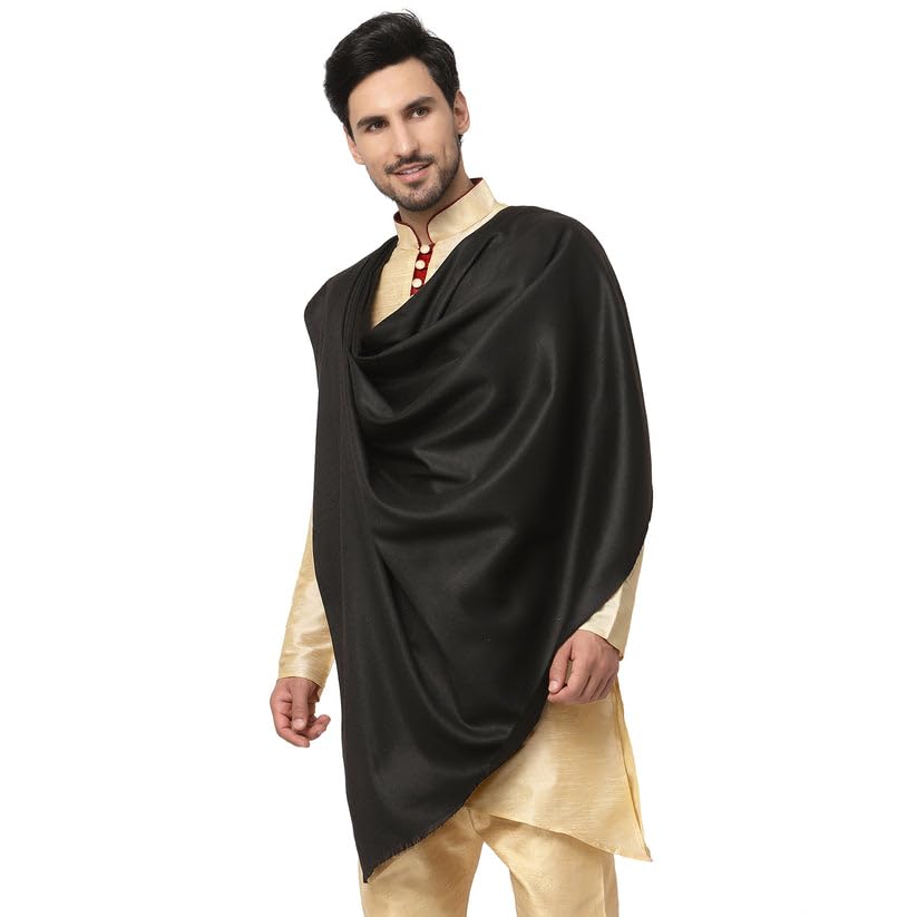fancy dupatta Men's Woolen Plain BLACK Lohi/Shawl, PURE BLACK COLOR-picture-49