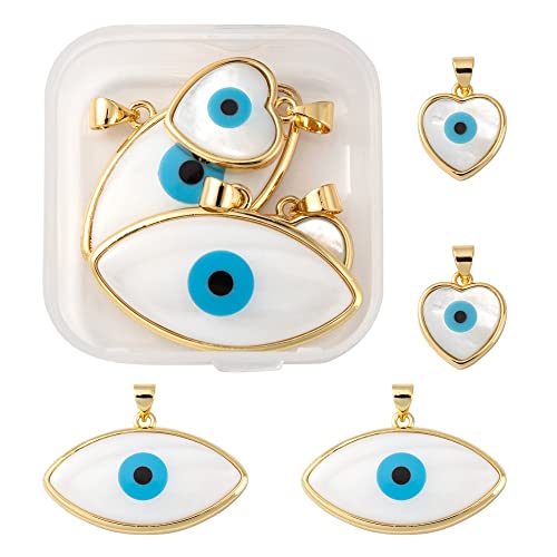 Airssory 4 dijes de concha natural de 2 estilos con corazón y mal de ojo para pendientes, pulsera, collar, joyería de la suerte Cover