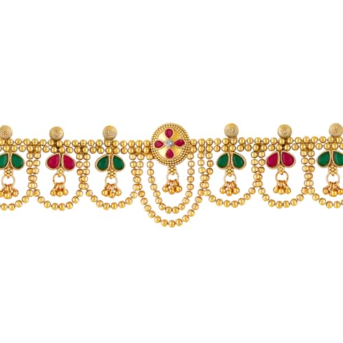 Image of Peora Traditional Gold Plated Rani Pink Green Synthetic Stone Studded Belly Chain Kamarband Ethnic Fashion Jewellery for Girls & Women