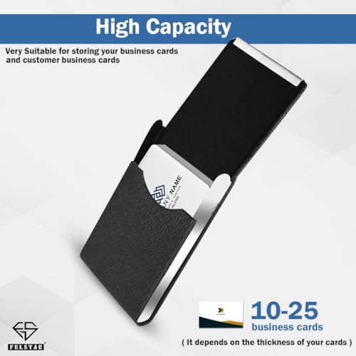 Image of FELSTAR PU Leather & Metal Unisex RFID Blocking Business Card Holder Wallet for Men & Women - 25 Card Capacity - Black