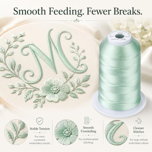 Image of Simthread Embroidery Machine Thread 5000M 40WT Polyester, Minty Teal S048 | 5000M 40WT polyester thread feeds smoothly for home or commercial embroidery projects.