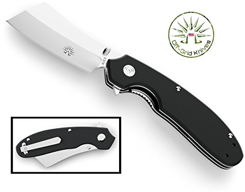 Off-Grid Knives - Cleaver Assisted EDC Knife - Satin & Blackout Editions - Compact Versions with Added Grid-Lock, Cryo AUS8 Blade, Titanium Nitride, G10 & Tip-Up Reversible Deep Pocket Clip
