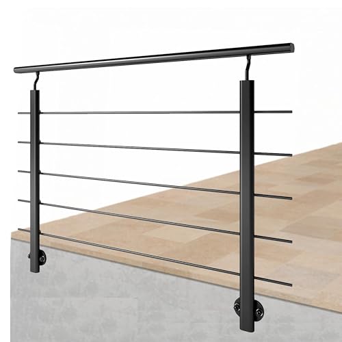 AICA Barandilla de Aluminio, 150 cm Pasamanos de Escaleras, Parapeto de Aluminio con 5 travesaños para balcón, escaleras, interior y exterior - fijaciones lateral