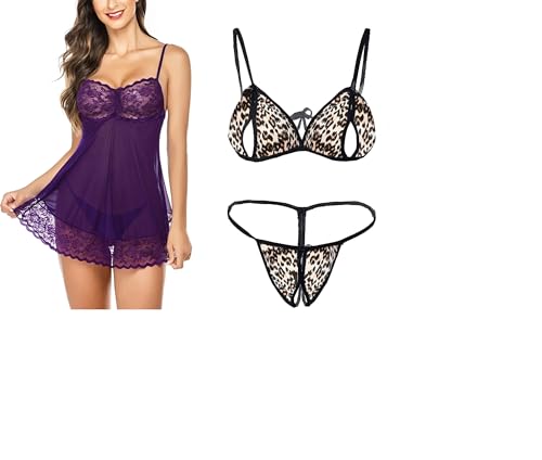 Image of SSoShHub Lace Babydoll Lingerie Sexy Mini Chemise Mesh Wedding Nightie Bridal Nightdress with Bikini