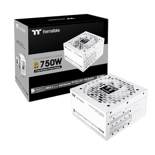 Thermaltake Toughpower GT 750W Snow ATX 3.1 Power Supply; 80 Plus Gold Efficiency; Smart Zero Fan; Native 600W PCIe 5.1 Connector; PS-TPT-0750FNFAGU-W; 5 Year Warranty