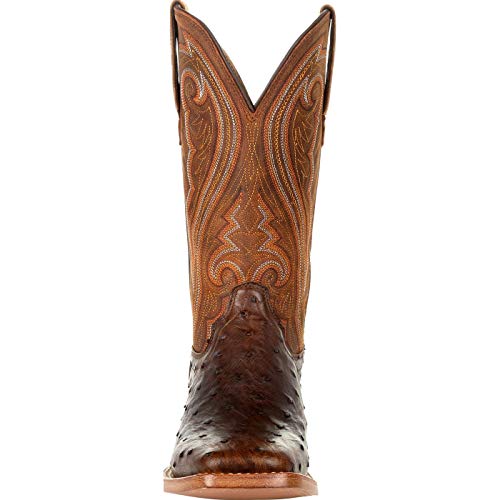 Durango Womens Premium Exotic Full Quill Ostrich Embroidered Square Toe Pull On Dress Boots Mid Calf Low Heel 1-2" - Brown3