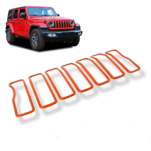 Image of Linskip for 2024-2025 Jeep Wrangler JL 4XE & Gladiator JT Grille Inserts, Meshless Grille Bezel Covers for Jeep Wrangler Sport Rubicon Sahara Willys Mojave Rubicon,Exterior Accessories(Orange)