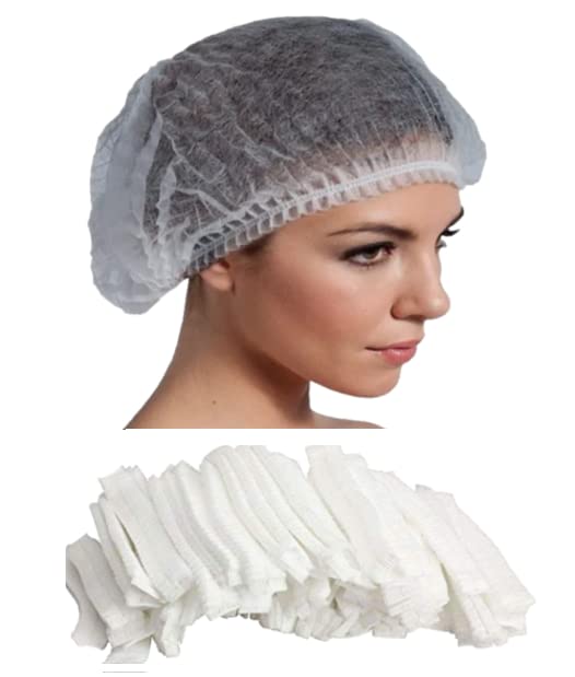 100 Pieces Disposable Non- Woven Hair Net Bouffant Caps| Multipurpose Elastic Head Cover Protective Cap (WHITE)