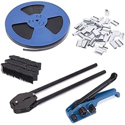Pallet Packaging Strapping Banding Kit - Tensioner & Sealer Machine Set, Heavy Duty PET Belt, Open Serrated Seals, Corner Protector