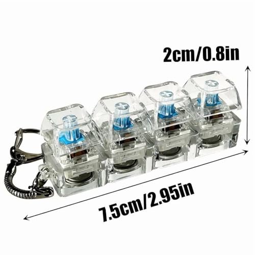 Image of Keyboard Fidget Toy, 4-in-1 Keychain Anxiety Decompression Button Finger Clicker Toys, Stress Relief Fidget Gifts for Adults with LED Light Sensory Fun, Clear