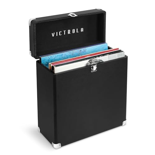 Victrola Collector – Record Storage Case – Holds 30+ Vinyl Turntable Records, Heavy-Duty Hardware, Hinges, & Smart Metal Corners, Portable with Easy-Carry Handle (Black) by Victrola - Used condition - US$43.82