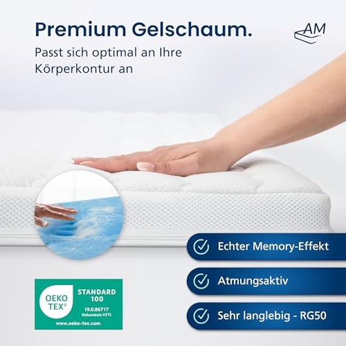 Miniatura 3 de Am Qualitätsmatratzen Topper Viscoelástico 180x200 De Gel Suave - Made In Germany - Sobrecolchon De Espuma Premium De Gel Con Funda De Lyocell Antideslizante - Memory Foam Topper 180x200 Extra Alto