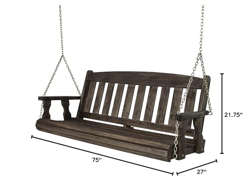 Image of Amish Casual Heavy Duty Mission Treated Porch Swing, 6-Foot, Dark Walnut Stain, 8Ft Chains, Without Cups