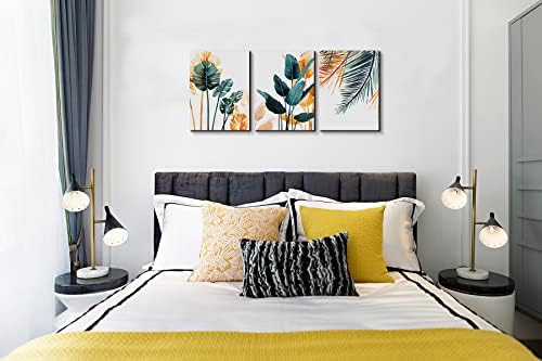 kk·color Botanical Prints Wall Art for Living Room, Original Designed Framed Tropical Plants Pictures Canvas,Watercolor Painting Palm Monstera Green Leaf Wall Decor for Office Bedroom 16" X 24" X 3