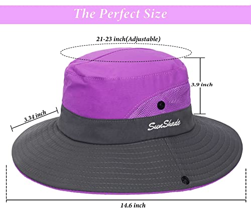 Image of Sun Hat for Women Summer UV Protection Beach Hat Wide Brim Mesh Bucket Fishing Hat with Ponytail Hole Foldable Packable Hat