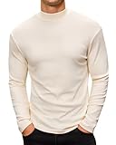 Mens Casual Mock Turtleneck Long Sleeve Basic Lightweight Slim Fit Pullover Tops Ribbed Thermal Undershirts Beige