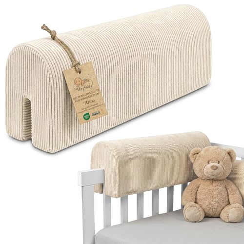 Totsy Baby Chichoneras Cuna Parachoques cunas Bebe 70 cm - Protector Anti caida y Golpe Espuma de Barrera Seguridad niños y niñas para Cama Protection de Valla y Borde Infantil Pana Oeko-Tex Beige B