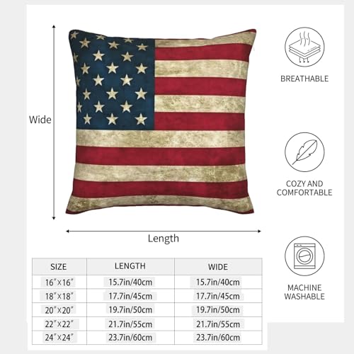 Housse de coussin drapeau américain vintage avec zip invisible