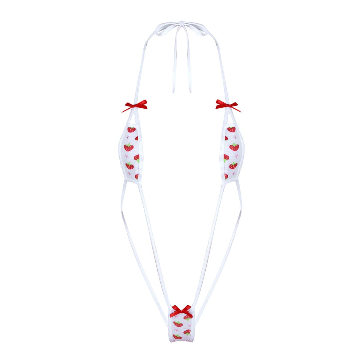 Manyakai Women Swimwear Strawberry Print Mini Micro Bra with G String Thong Set Lace Up Swimsuit Bikini Underwear