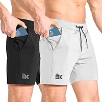 BROKIG Lot de 2 CeintSanté Shorts Sport Homme Légers Short Musculation Séchage Rapide Short de Running Poche Zippée(Noir/Gris Clair,S)