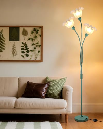 Image of Lightdot Flower Floor Lamp for Living Room Modern Tree Floor Lamp with DIY Branch Goosenecks, Green 3-Light Standing Lamp with Bulb&b5Lbs Heavy Base for Bedroom /Kids Room /Sofa Beside /Corner Decor
