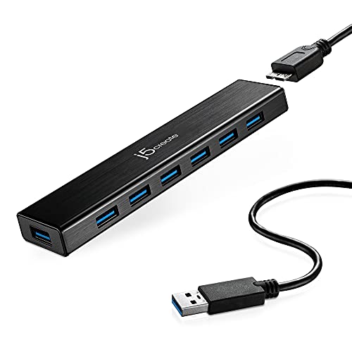 j5create 7-Port Powered USB 3.0 Data Hub with 3.3 ft Extended Cale [20W Power Adapter Included] for Mac, MacBook, Windows, Laptop, Surface, XPS, PC (JUH377)