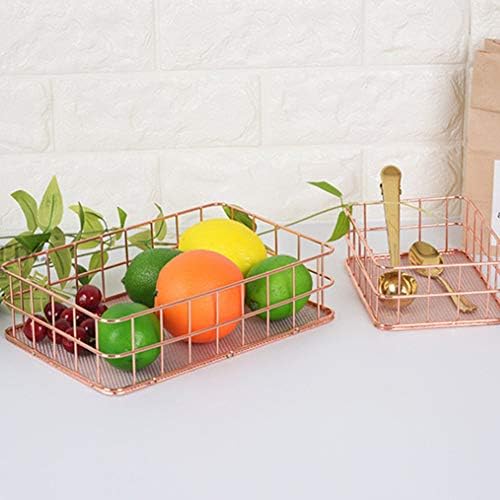 Rose Gold Storage Basket,Desktop Finishing Wrought Iron Storage Basket,Metal Wire Fruit Storage Basket,Toiletries Storage Basket,Multi Purpose Desktop Storage,Simple Design Cabinet Storage Shelf