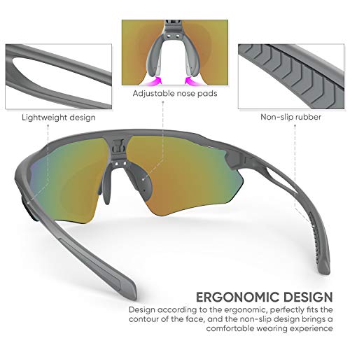 Sports Sunglasses Bike Cycling Sunglasses For Men Women With 5 Interchangeable Lens,Polarized Sunglasses With Anti-Uv400 For Driving Fishing Golf #TOP4