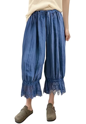 Image of Women Lace Long Bloomers Pants Elastic Waist Y2k Ruffle Pettipants Slip Cute Pantaloons Pumpkin Pants