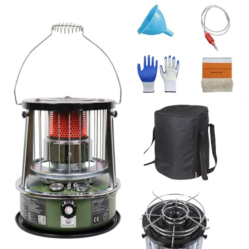 9000 BTU estufa de parafina Tanque de 4,6L estufa parafina Calefacción de emergencia sin electricidad Calentador para camping, garaje, hogar y emergencias.,militarygreen-height-increasing