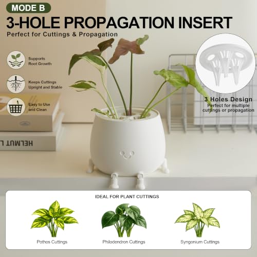 Image of TOPOLA 5.2 Inch Hydroponic Happy Face Planter with 3 Interchangeable Grow Baskets, Water Culture Pot for Pothos, Lucky Bamboo & Plant Propagation, Decorative Desktop Planter for Home & Office, White