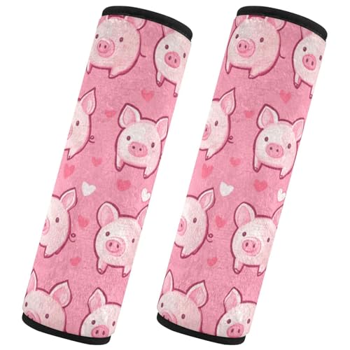 Seat Belt Covers 2 Pack Pink Piggy Car Seat Strap Covers Super Soft Pink Car Seat Neck Cover for Boys Girls Adults Babies S