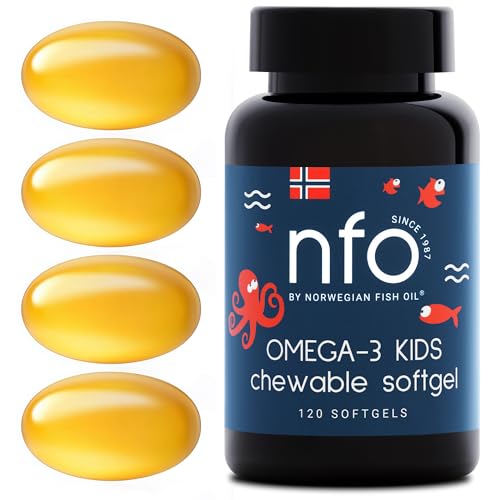 NFO OMEGA 3 KIDS [120 Mini Gélules à mâcher] Oméga 3 pour enfants Tutti-frutti, Huile de poisson norvégienne, EPA & DHA sous forme de triglycérides, Vitamines D3 & E, Issus de poissons sauvages