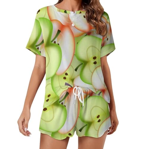 Pyjama court femme fruits verts : vêtements de nuit d'été légers