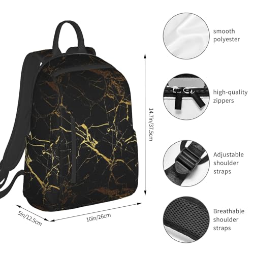 Sac à dos léger noir et doré imprimé papier peint chic taille unique pour le quotidien - 4